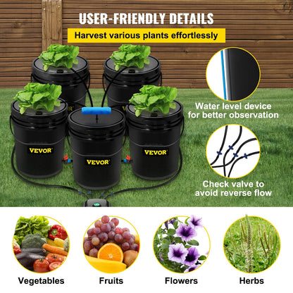 5-Bucket Hydroponic System with Air Pump for Indoor/Outdoor Vegetables