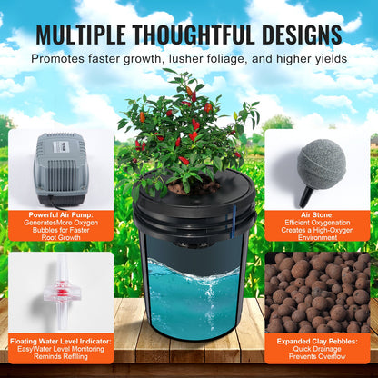 VEVOR DWC Hydroponics Grow System Deep Water Culture 8 Buckets with Air Pump
