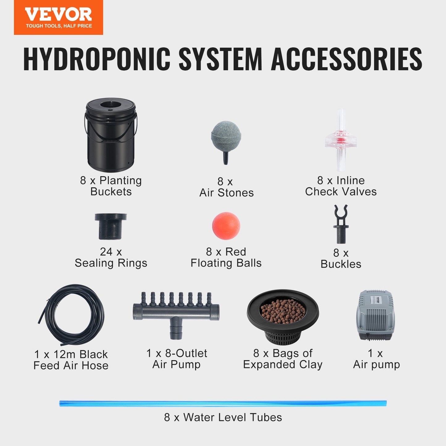 Hydroponic Grow System: 8-Bucket DWC with Air Pump, 20L Capacity Each