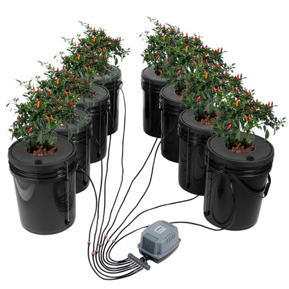 Hydroponic Grow System: 8-Bucket DWC with Air Pump, 20L Capacity Each