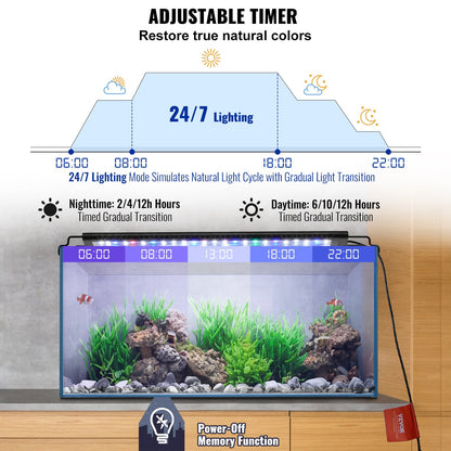 VEVOR Aquarium Light, 14W Full Spectrum Fish Tank Light with 24/7 Natural Mode,