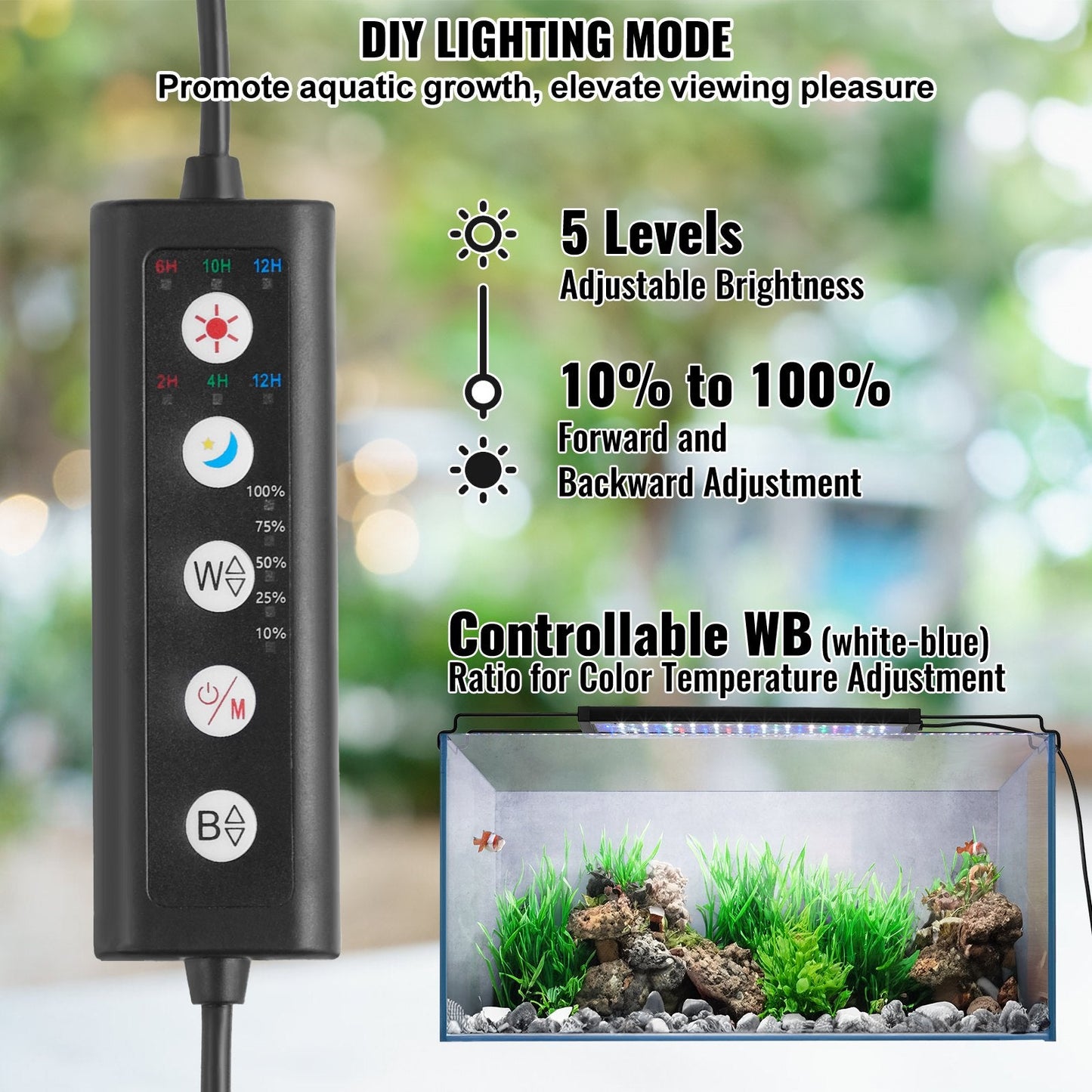 10W Full Spectrum Aquarium Light with Adjustable Brightness & Timer (0.3-0.5m)