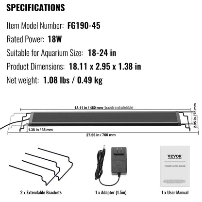 18W Full Spectrum Aquarium Light with Adjustable Timer for 0.45-0.61m Tanks