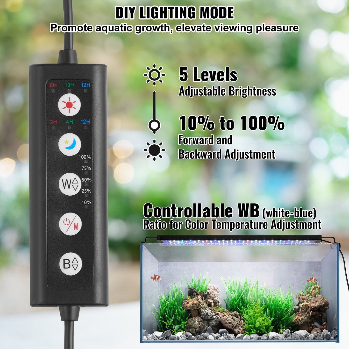 Full Spectrum LED Aquarium Light 14W for 0.45-0.61m Fish Tanks, Slim Design