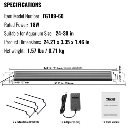 18W Full Spectrum LED Aquarium Light for 0.6-0.76m Tanks, Customizable Settings