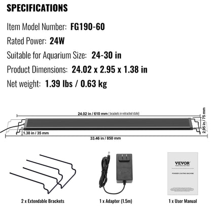 VEVOR Aquarium Light, 24W Full Spectrum Fish Tank Light with 24/7 Natural Mode,