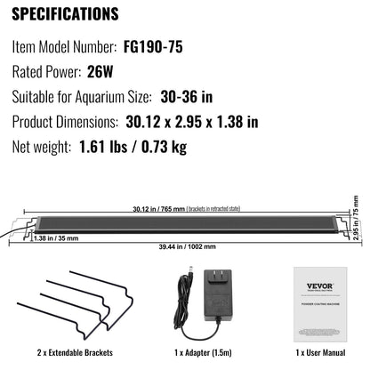 Full Spectrum 26W Aquarium Light with Adjustable Timer for 0.75-0.9m Tanks
