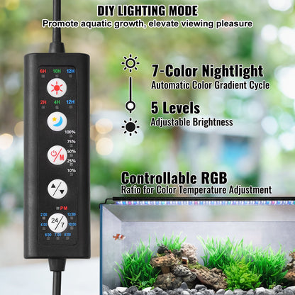 VEVOR Aquarium Light, 48W Full Spectrum Fish Tank Light with 24/7 Natural Mode,
