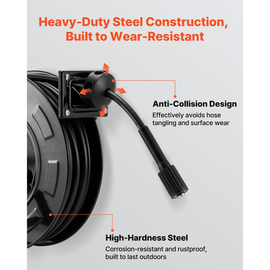 Pressure Washer Hose Reel 18.3m x 6.4mm Retractable 4000PSI Auto-Rewinding