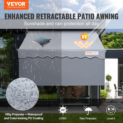 VEVOR Manual Retractable Awning, 3m Outdoor Retractable Patio Awning Sunshade Shelter,