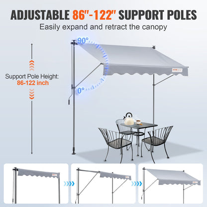 VEVOR Manual Retractable Awning, 3m Outdoor Retractable Patio Awning Sunshade Shelter,