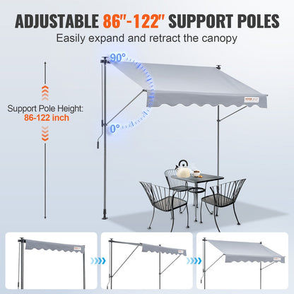 Manual 3m Retractable Patio Awning with Sunshade Curtain for Outdoor Use