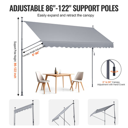 VEVOR 157x47" Patio Awning Retractable Awning Sunshade Shelter with Crank Handle
