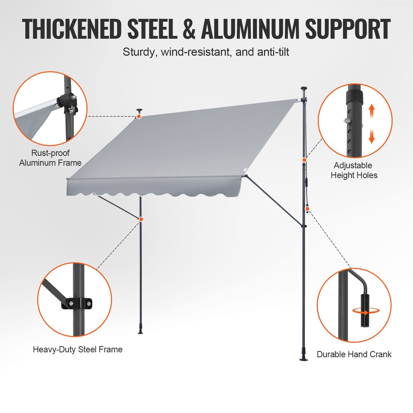 VEVOR 98x47" Patio Awning Retractable Awning Sunshade Shelter with Crank Handle
