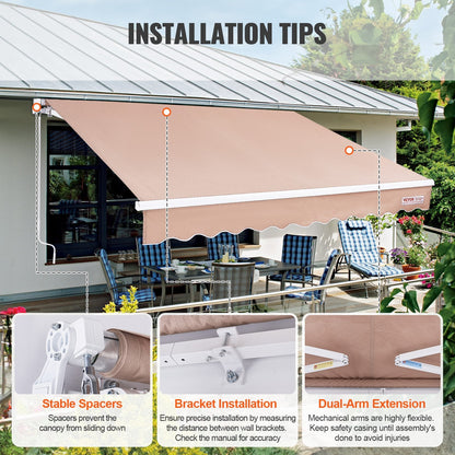 Manual Retractable Awning, 3.66x3.05m Sunshade with Crank Handle and UV Protection