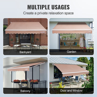 Manual Retractable Awning, 3.05x2.44m Water-Resistant Sunshade Shelter