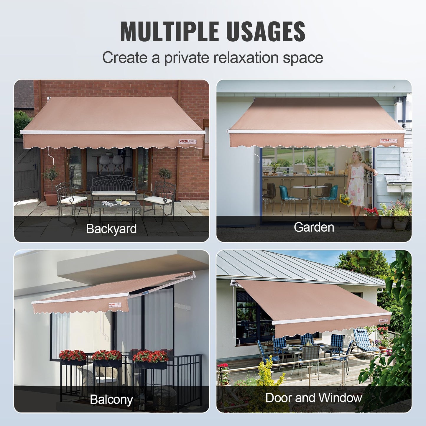 VEVOR Manual Retractable Awning, 2.44 x 2.13m Outdoor Patio Awning Retractable Sun
