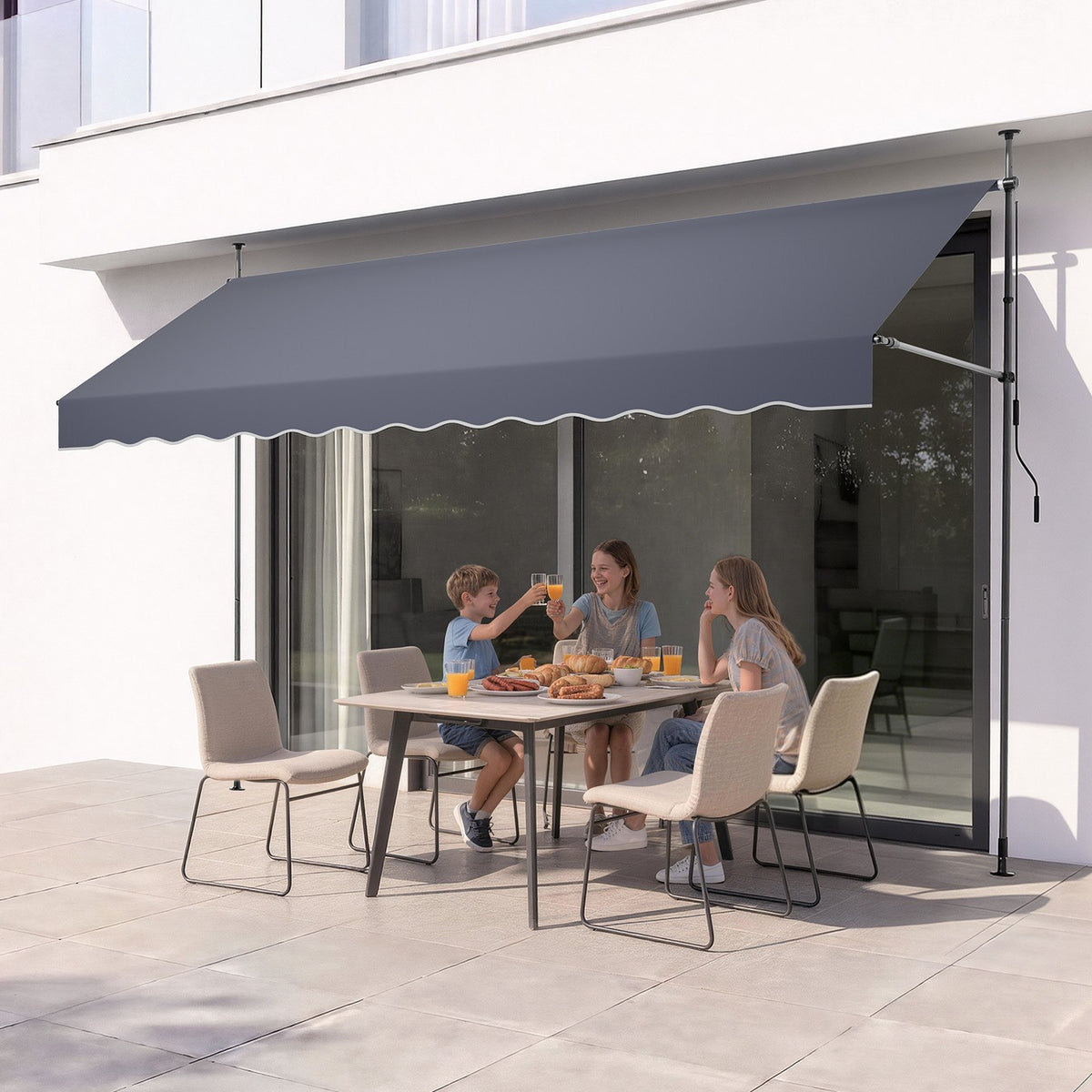 Manual Retractable Awning, 400 cm Outdoor Retractable Patio Awning Sunshade Shelter, Height Adjustable Patio Door Window Canopy with Manual Crank Handle for Backyard, Garden, Balcony, Dark Gray
