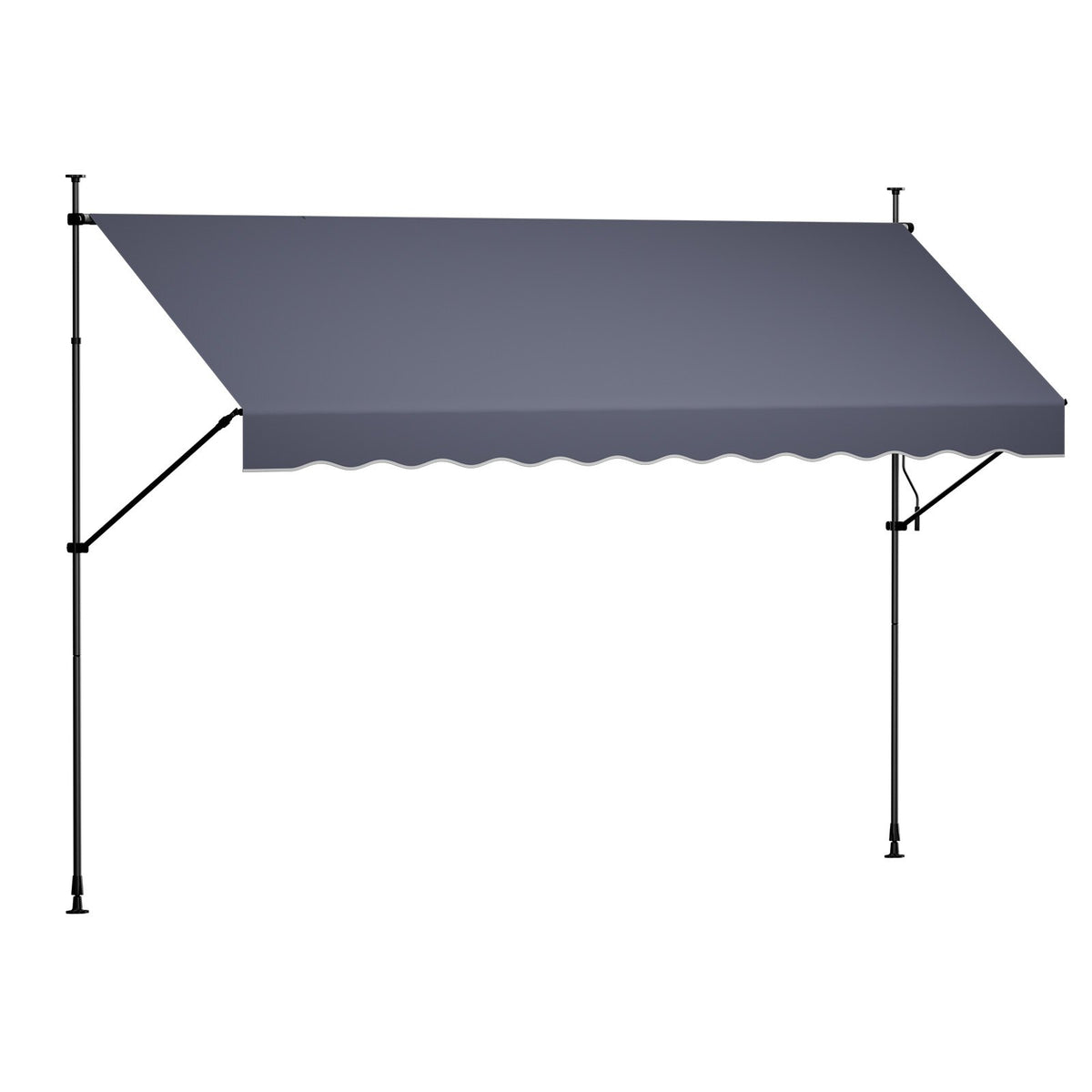 Manual Retractable Awning, 400 cm Outdoor Retractable Patio Awning Sunshade Shelter, Height Adjustable Patio Door Window Canopy with Manual Crank Handle for Backyard, Garden, Balcony, Dark Gray