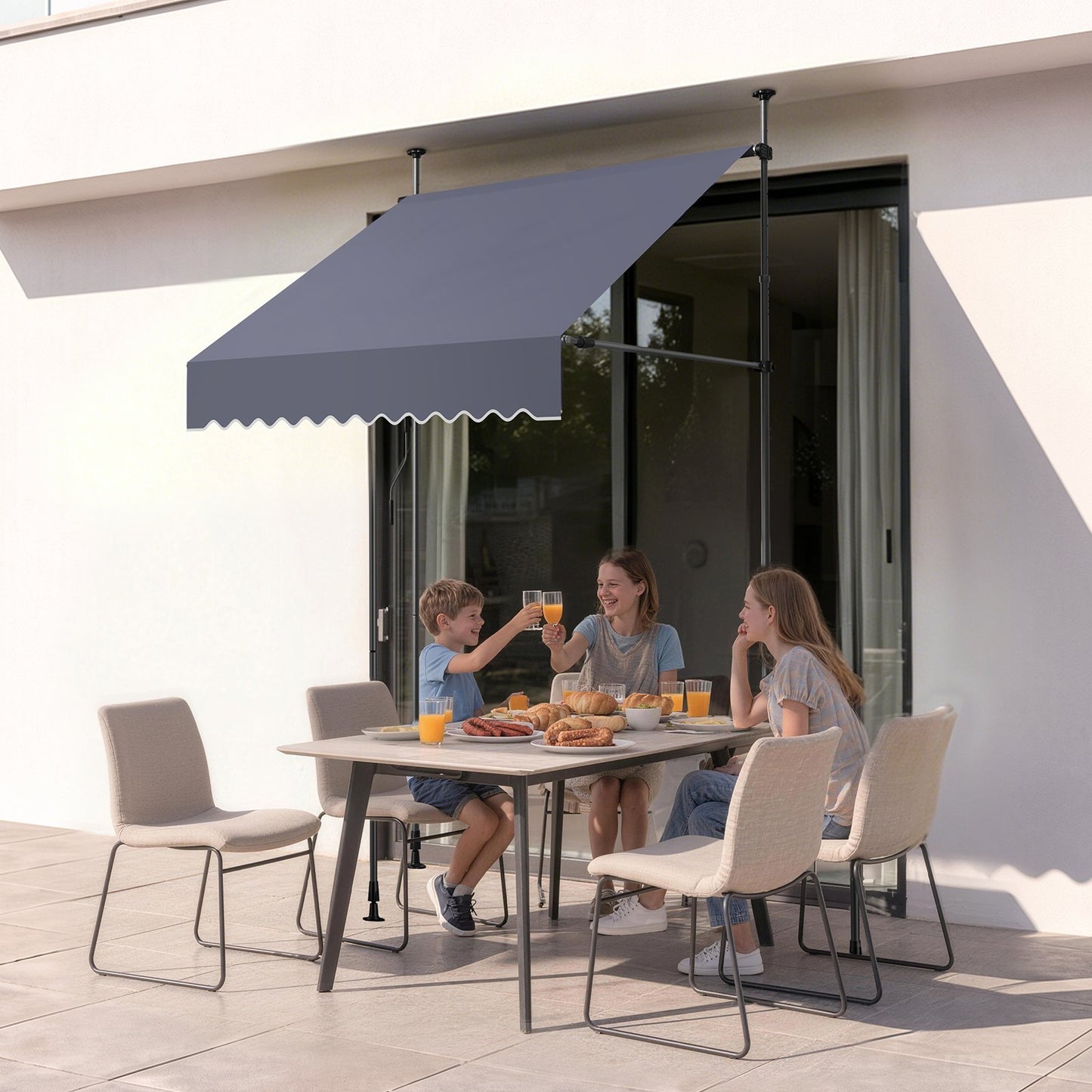 Manual Retractable Awning, 150 cm Outdoor Retractable Patio Awning Sunshade Shelter, Height Adjustable Patio Door Window Canopy with Manual Crank Handle for Backyard, Garden, Balcony, Dark Gray