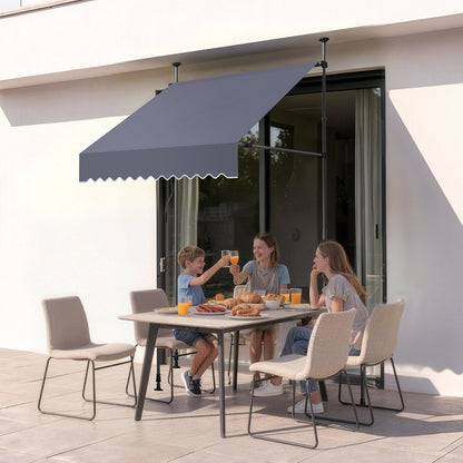 Manual Retractable Awning, 150 cm Outdoor Retractable Patio Awning Sunshade Shelter, Height Adjustable Patio Door Window Canopy with Manual Crank Handle for Backyard, Garden, Balcony, Dark Gray