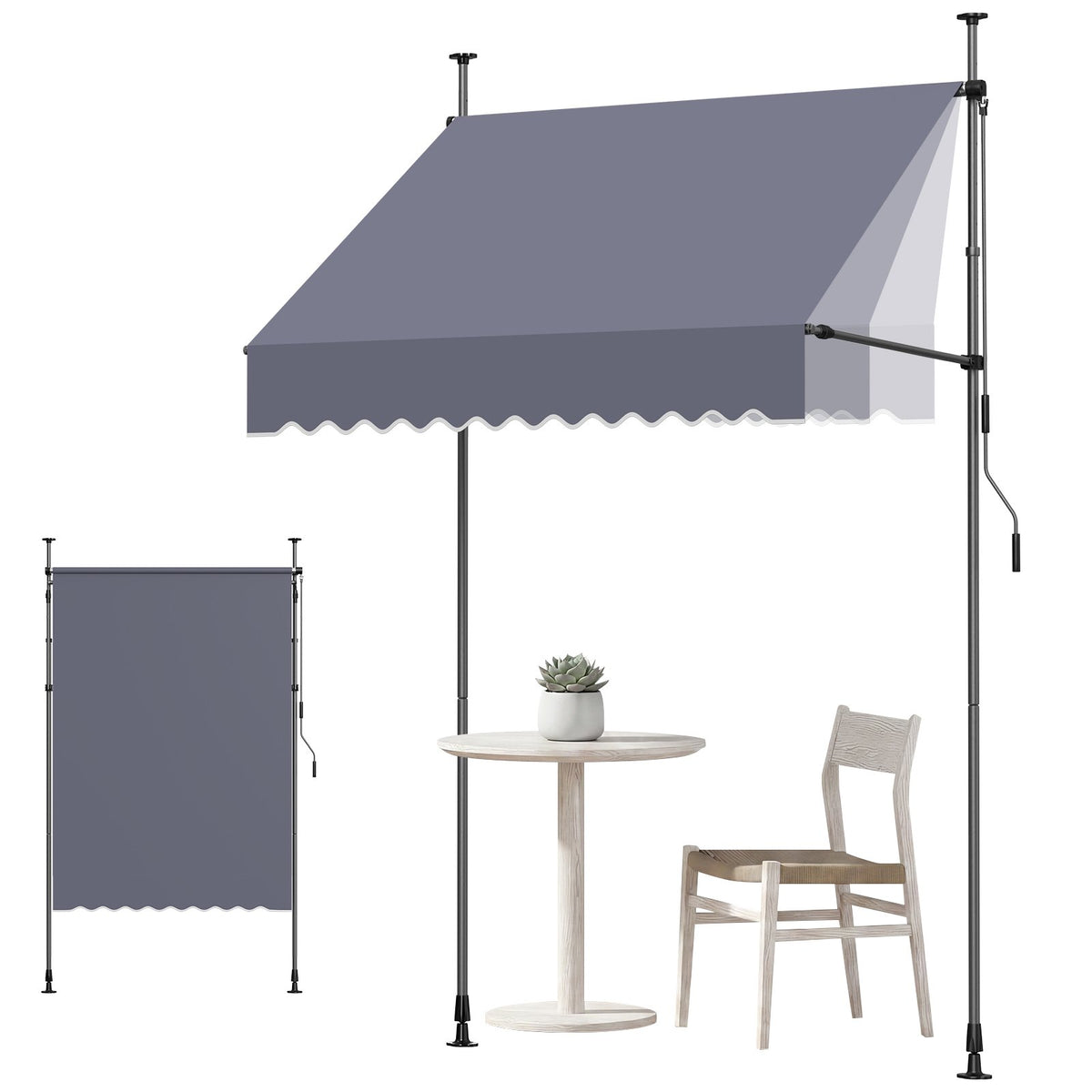 Manual Retractable Awning, 150 cm Outdoor Retractable Patio Awning Sunshade Shelter, Height Adjustable Patio Door Window Canopy with Manual Crank Handle for Backyard, Garden, Balcony, Dark Gray