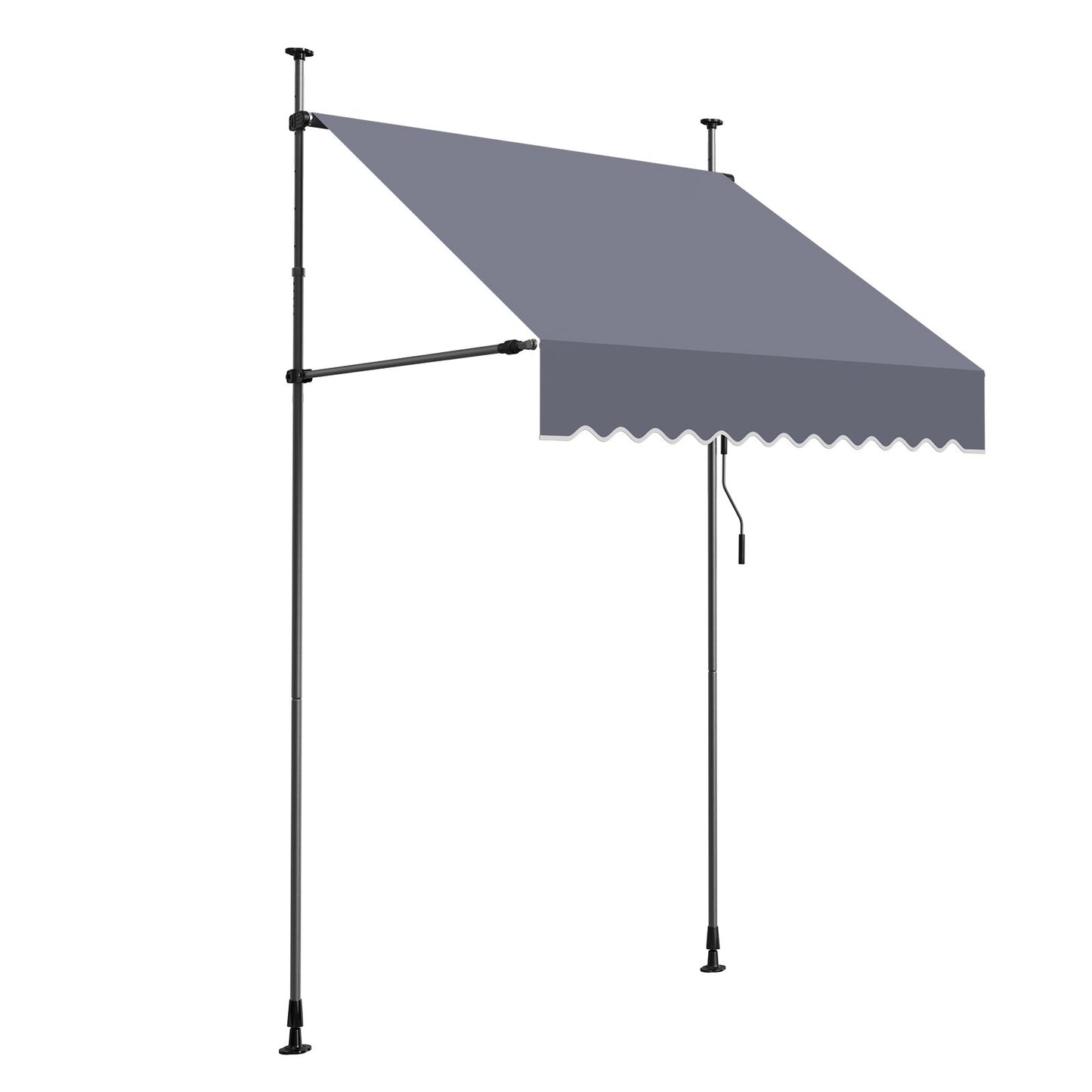 Manual Retractable Awning, 150 cm Outdoor Retractable Patio Awning Sunshade Shelter, Height Adjustable Patio Door Window Canopy with Manual Crank Handle for Backyard, Garden, Balcony, Dark Gray