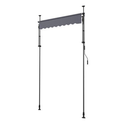 Manual Retractable Awning, 150 cm Outdoor Retractable Patio Awning Sunshade Shelter, Height Adjustable Patio Door Window Canopy with Manual Crank Handle for Backyard, Garden, Balcony, Dark Gray