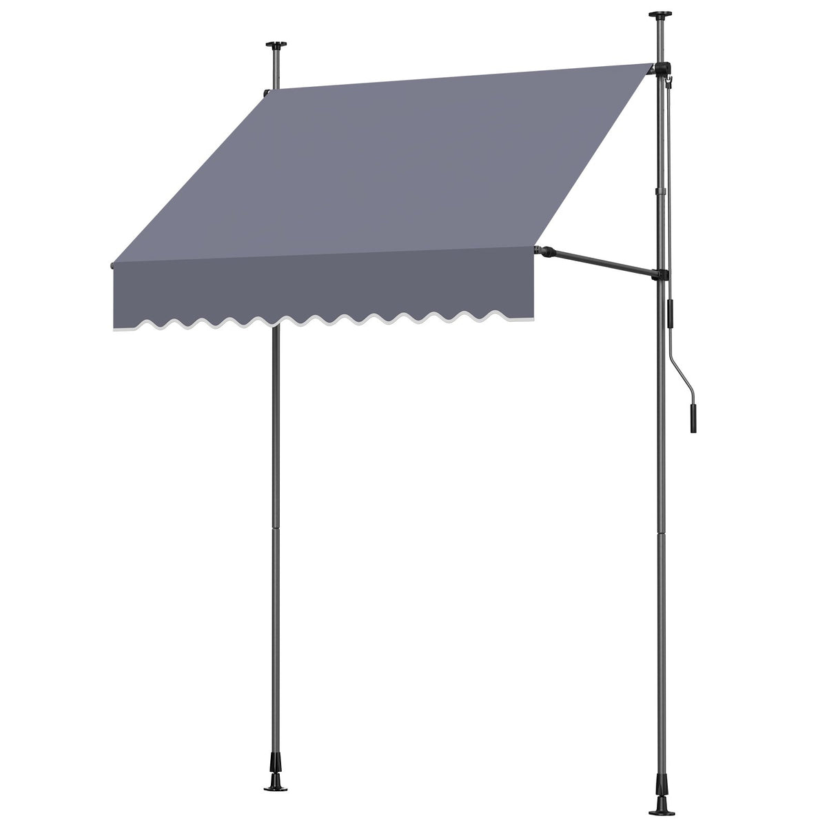 Manual Retractable Awning, 150 cm Outdoor Retractable Patio Awning Sunshade Shelter, Height Adjustable Patio Door Window Canopy with Manual Crank Handle for Backyard, Garden, Balcony, Dark Gray