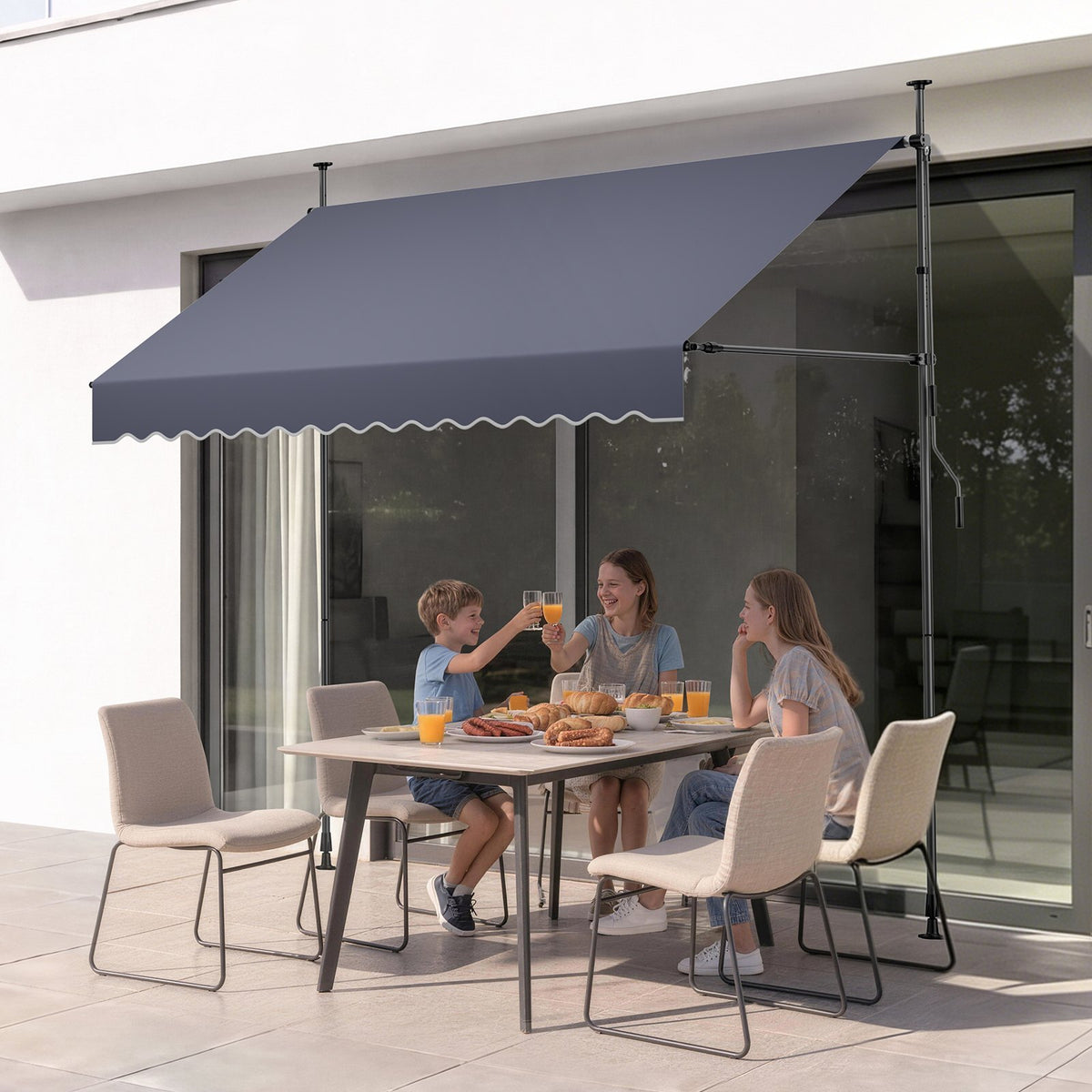 Manual Retractable Awning, 250 cm Outdoor Retractable Patio Awning Sunshade Shelter, Height Adjustable Patio Door Window Canopy with Manual Crank Handle for Backyard, Garden, Balcony, Dark Gray