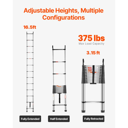 VEVOR Telescoping Ladder Stainless Steel Extension Step 5030mm Portable Ladders