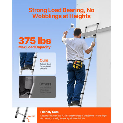 VEVOR Telescoping Ladder Stainless Steel Extension Step 2540mm Portable Ladders