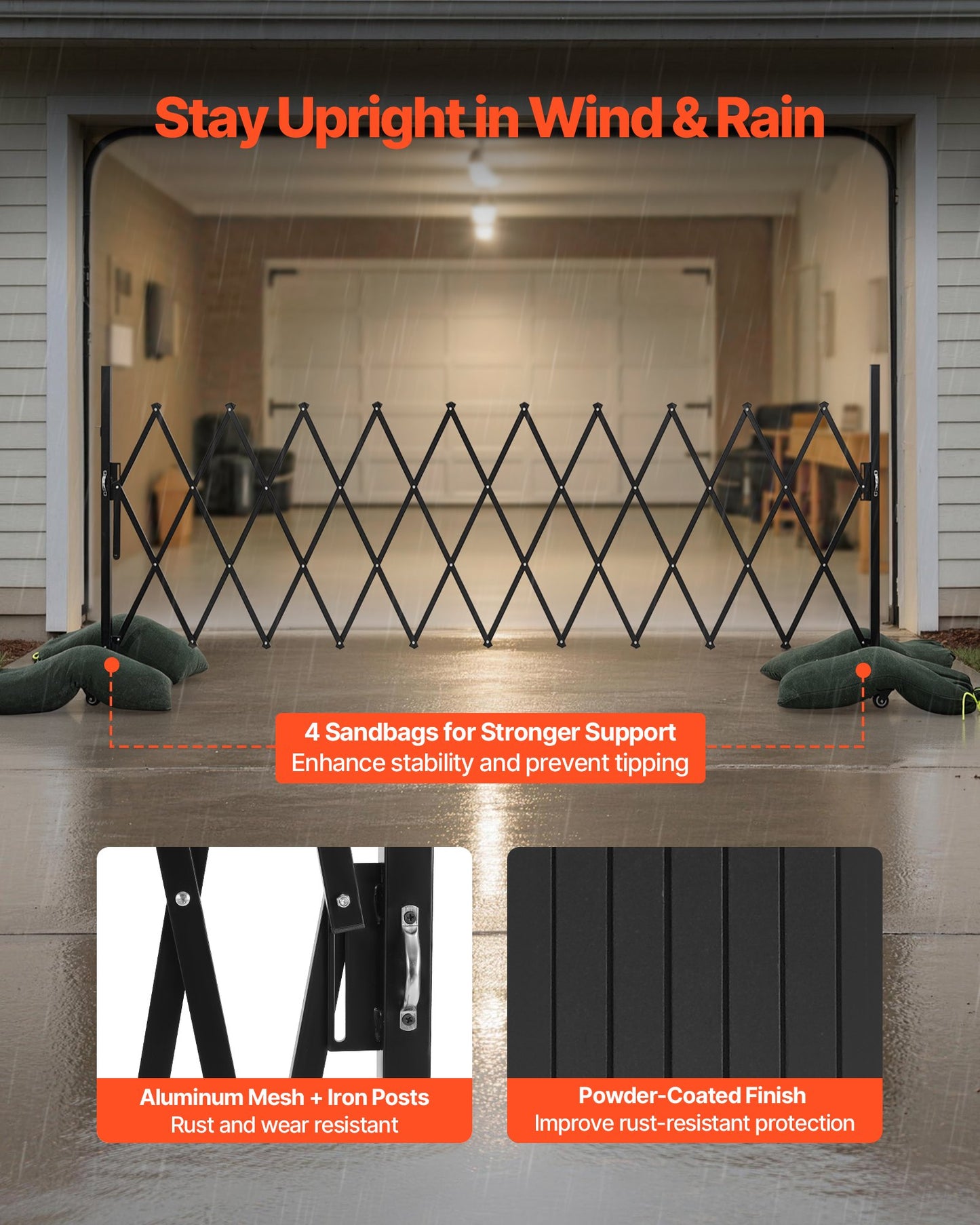 Expandable Barricade, 3.37m Expandable Safety Barrier, Flexible Mobile Barricade with Locking Casters, Portable Folding Security Gate Metal Traffic Fence for Patio Garden Stairway