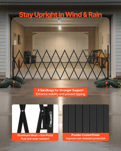 Expandable Barricade, 3.37m Expandable Safety Barrier, Flexible Mobile Barricade with Locking Casters, Portable Folding Security Gate Metal Traffic Fence for Patio Garden Stairway
