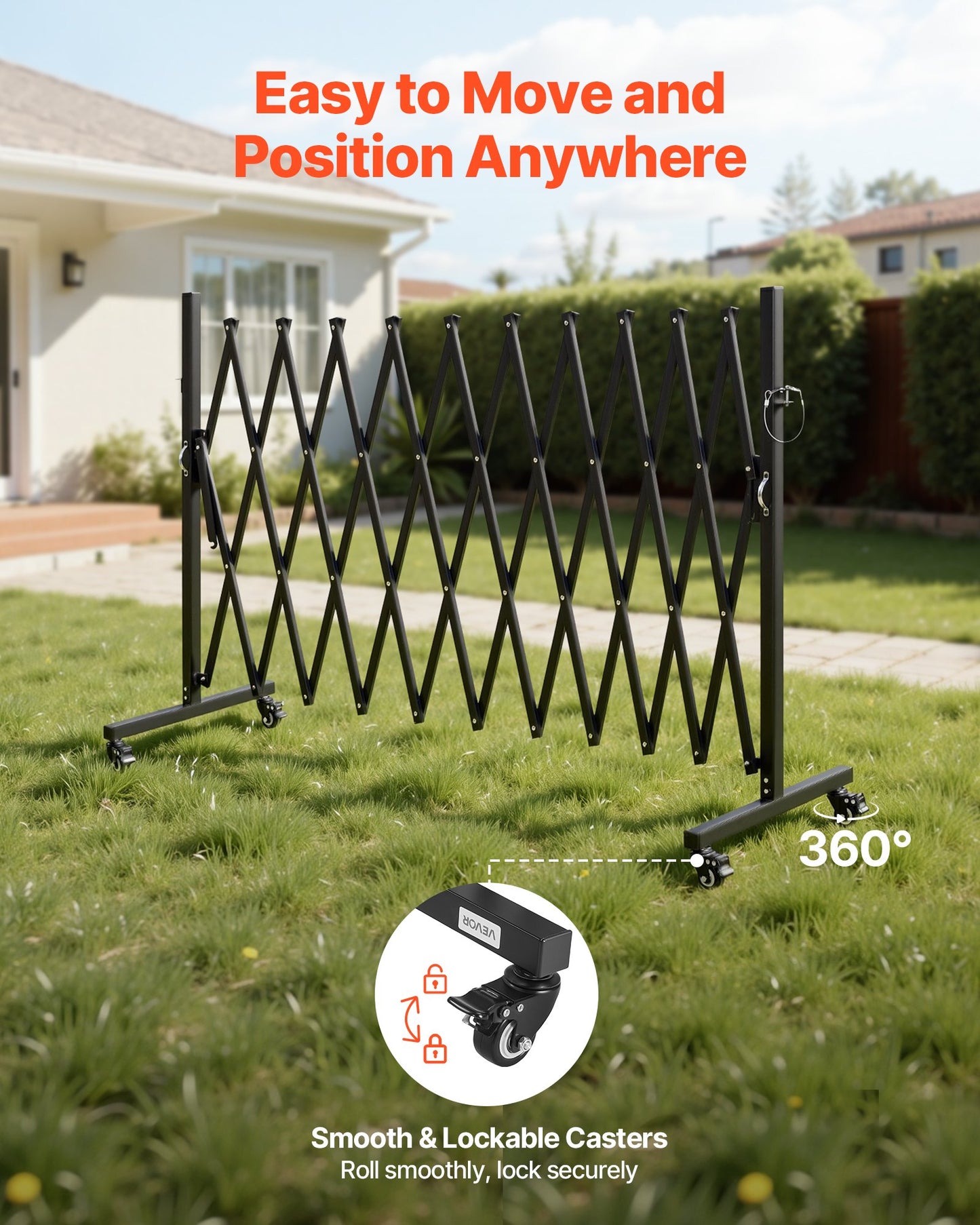 Expandable Barricade, 3.37m Expandable Safety Barrier, Flexible Mobile Barricade with Locking Casters, Portable Folding Security Gate Metal Traffic Fence for Patio Garden Stairway
