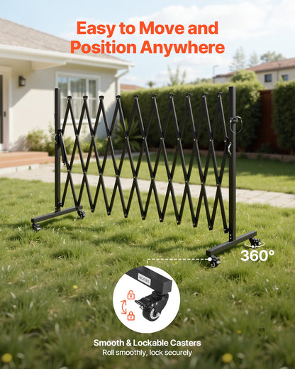 Expandable Barricade, 3.37m Expandable Safety Barrier, Flexible Mobile Barricade with Locking Casters, Portable Folding Security Gate Metal Traffic Fence for Patio Garden Stairway
