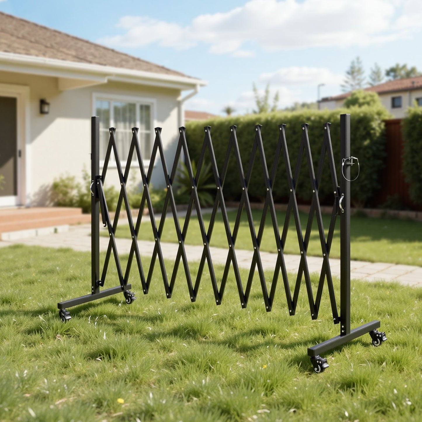 Expandable Barricade, 3.37m Expandable Safety Barrier, Flexible Mobile Barricade with Locking Casters, Portable Folding Security Gate Metal Traffic Fence for Patio Garden Stairway