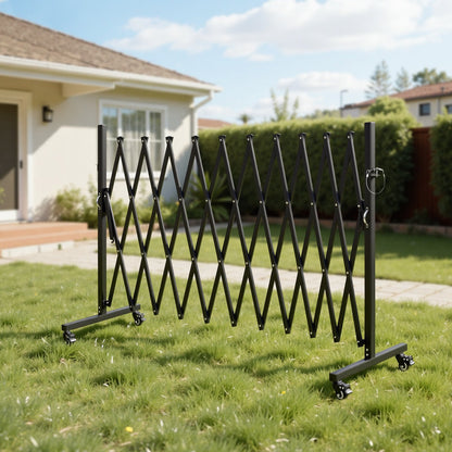 Expandable Barricade, 3.37m Expandable Safety Barrier, Flexible Mobile Barricade with Locking Casters, Portable Folding Security Gate Metal Traffic Fence for Patio Garden Stairway