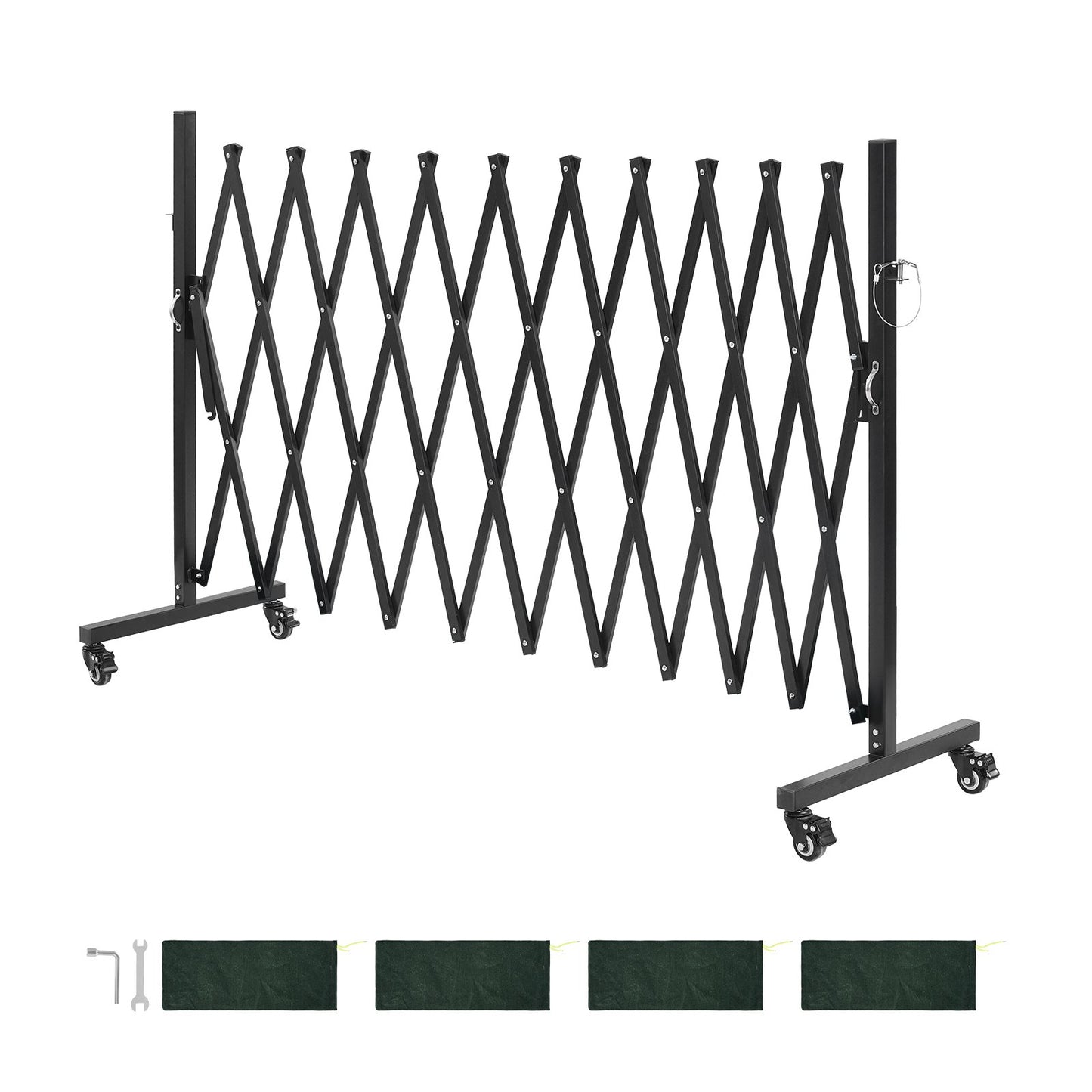 Expandable Barricade, 3.37m Expandable Safety Barrier, Flexible Mobile Barricade with Locking Casters, Portable Folding Security Gate Metal Traffic Fence for Patio Garden Stairway