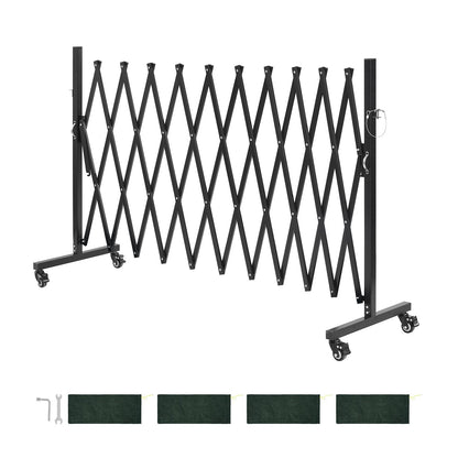 Expandable Barricade, 3.37m Expandable Safety Barrier, Flexible Mobile Barricade with Locking Casters, Portable Folding Security Gate Metal Traffic Fence for Patio Garden Stairway