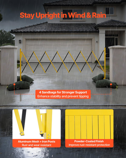 Industrial Expandable Barricade, 3.82m Expandable Safety Barrier, Flaxible Mobile Barricade with Locking Casters, Portable Folding Security Gate Traffic Fence for Driveway Warehouse Elevator