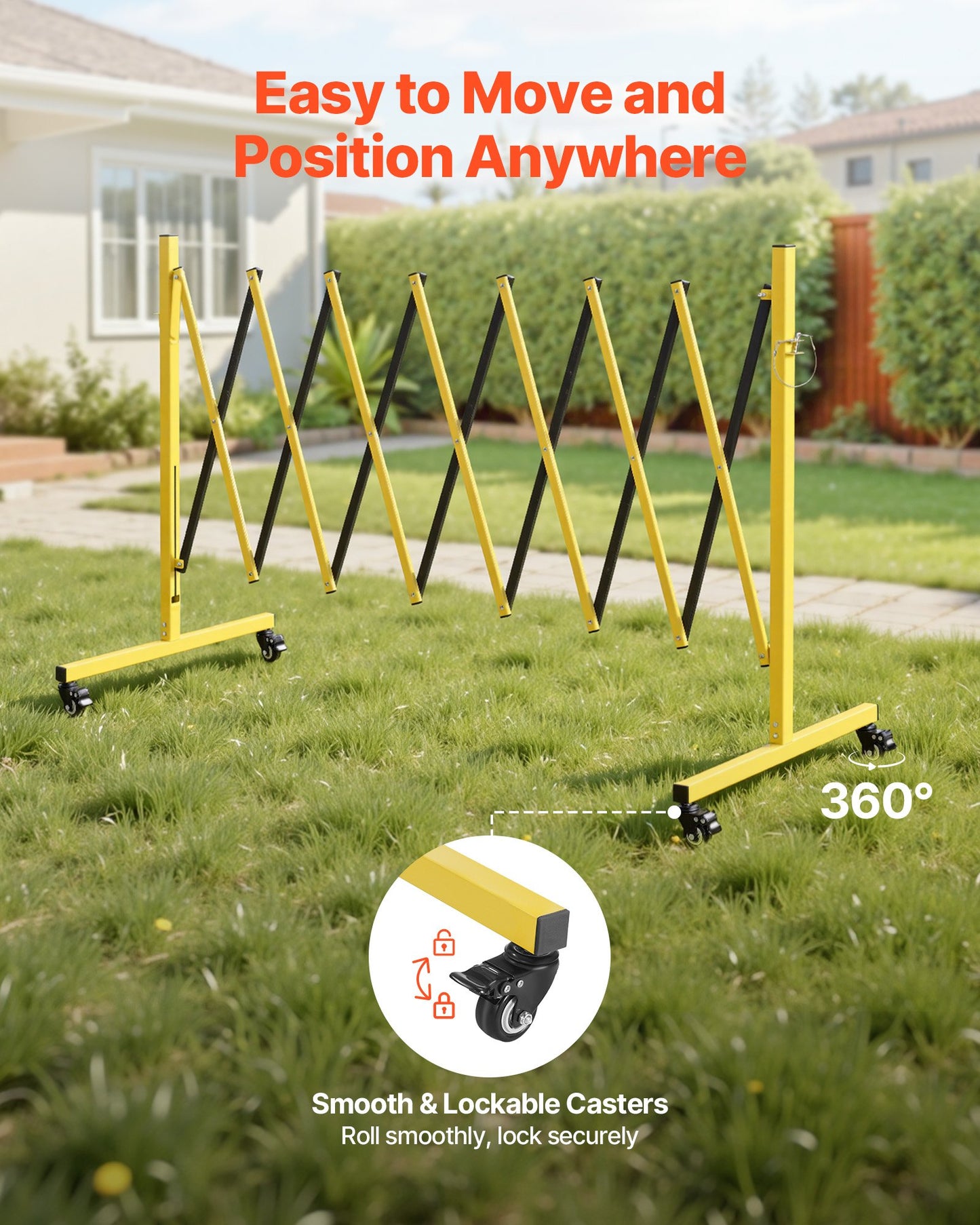 Industrial Expandable Barricade, 3.82m Expandable Safety Barrier, Flaxible Mobile Barricade with Locking Casters, Portable Folding Security Gate Traffic Fence for Driveway Warehouse Elevator