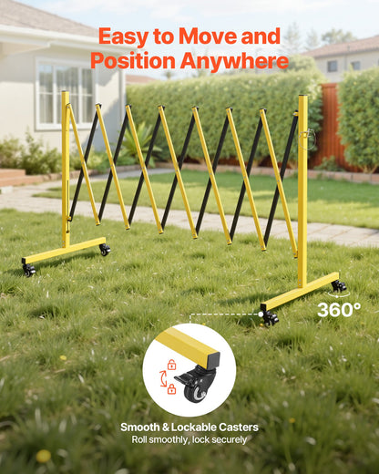 Industrial Expandable Barricade, 3.82m Expandable Safety Barrier, Flaxible Mobile Barricade with Locking Casters, Portable Folding Security Gate Traffic Fence for Driveway Warehouse Elevator