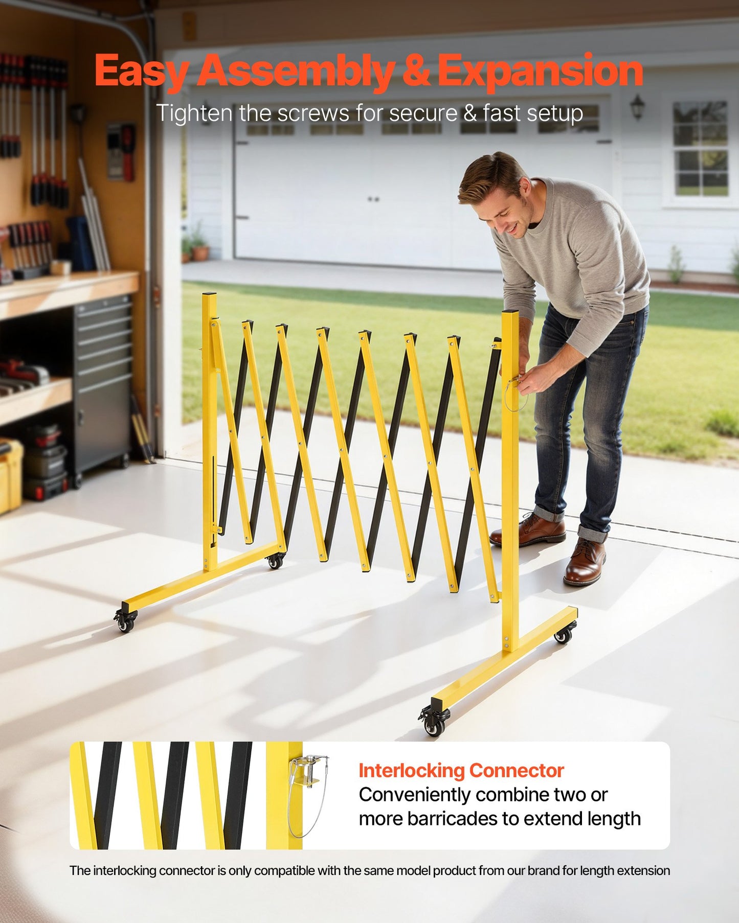 Industrial Expandable Barricade, 3.82m Expandable Safety Barrier, Flaxible Mobile Barricade with Locking Casters, Portable Folding Security Gate Traffic Fence for Driveway Warehouse Elevator