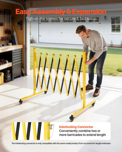 Industrial Expandable Barricade, 3.82m Expandable Safety Barrier, Flaxible Mobile Barricade with Locking Casters, Portable Folding Security Gate Traffic Fence for Driveway Warehouse Elevator