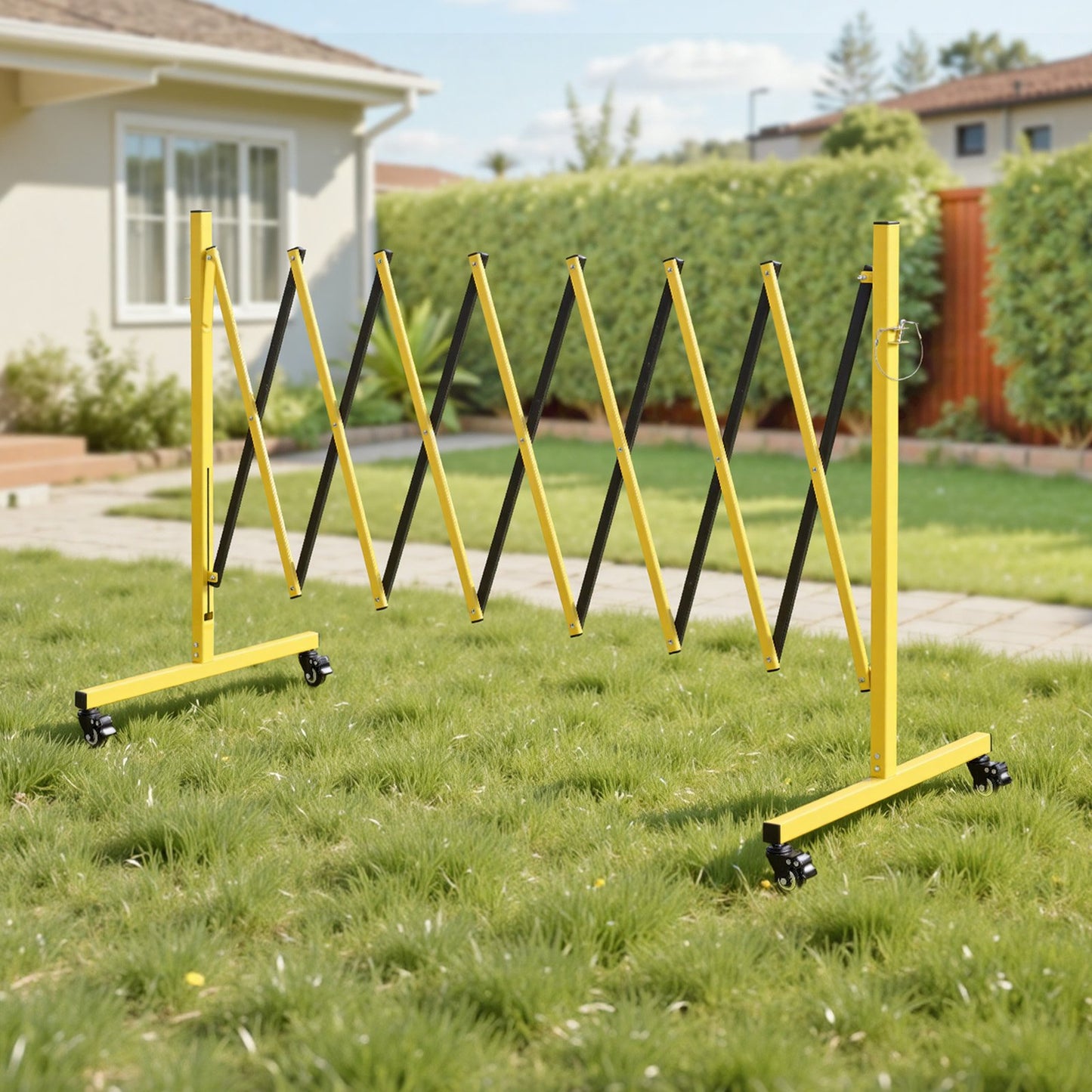 Industrial Expandable Barricade, 3.82m Expandable Safety Barrier, Flaxible Mobile Barricade with Locking Casters, Portable Folding Security Gate Traffic Fence for Driveway Warehouse Elevator