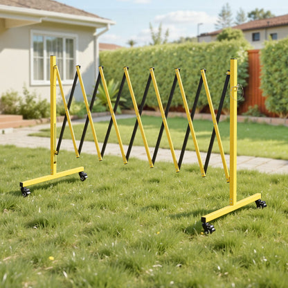 Industrial Expandable Barricade, 3.82m Expandable Safety Barrier, Flaxible Mobile Barricade with Locking Casters, Portable Folding Security Gate Traffic Fence for Driveway Warehouse Elevator