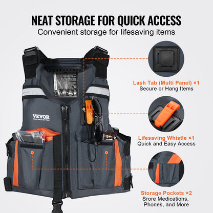 VEVOR Life Vest for Watersports (PFD), Life Jacket with Waterproof Nylon & 96N Buoyancy,