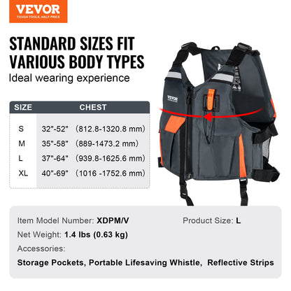VEVOR Life Vest for Watersports (PFD), Life Jacket with Waterproof Nylon & 96N Buoyancy,