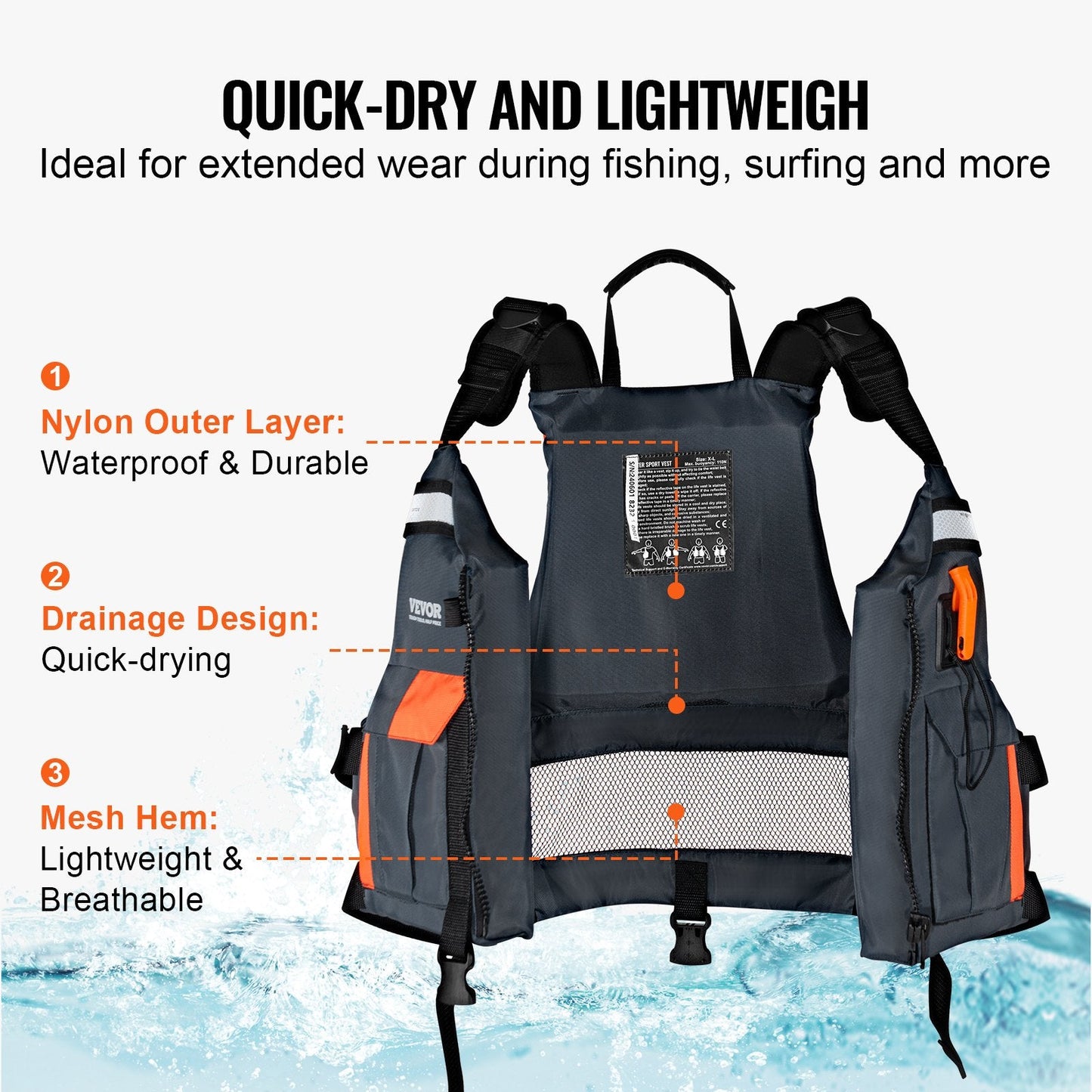 Unisex Watersports Life Jacket with 110N Buoyancy - Waterproof & Adjustable Fit